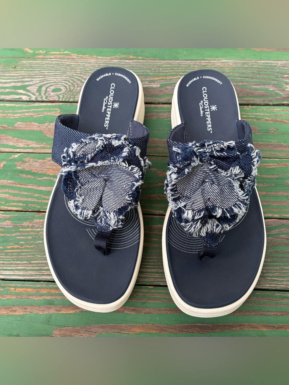 Clarks CloudSteppers Drift Rose Navy Sandals Sz 7 Slippers Flip Flop - Picture 6 of 11